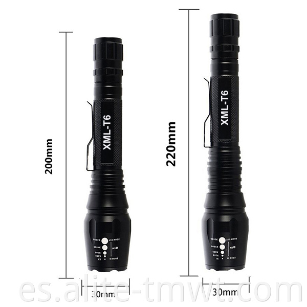 Torcha fuerte de aluminio de alta calidad potente Ligera LED XML-T6 Tactical Tactical con interruptor de presión